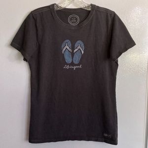 Gray LIFE IS GOOD Flip Flops T-Shirt Top